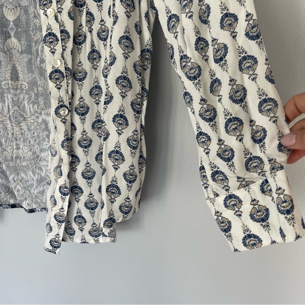 Style & Co Bohemian Pattern Button Up Top Aztec Print Blouse Long Sleeve - Picture 3 of 13